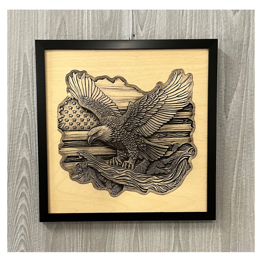 (image for) Eagle and Flag Laser Art, Framed