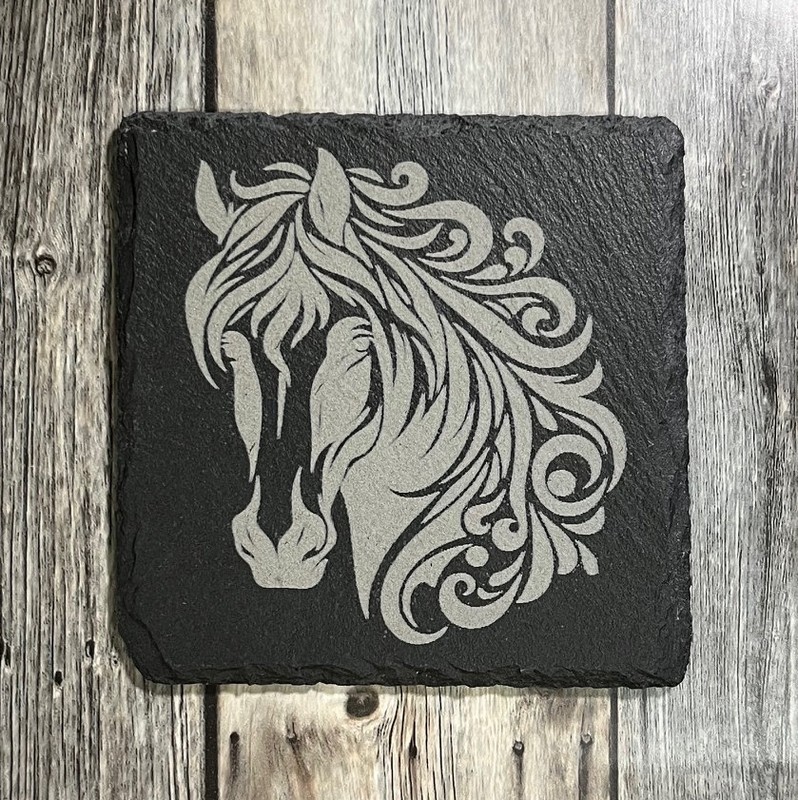 (image for) Horse Head Design, 4" Slate Coaster, set of 4