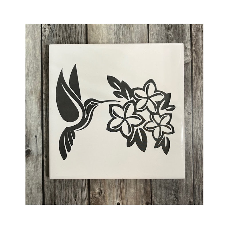 (image for) Ceramic Trivet, 6" Square with Hummingbird