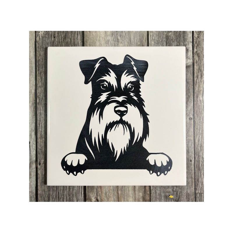 (image for) Ceramic Trivet, 6" Square with a Schnauzer.