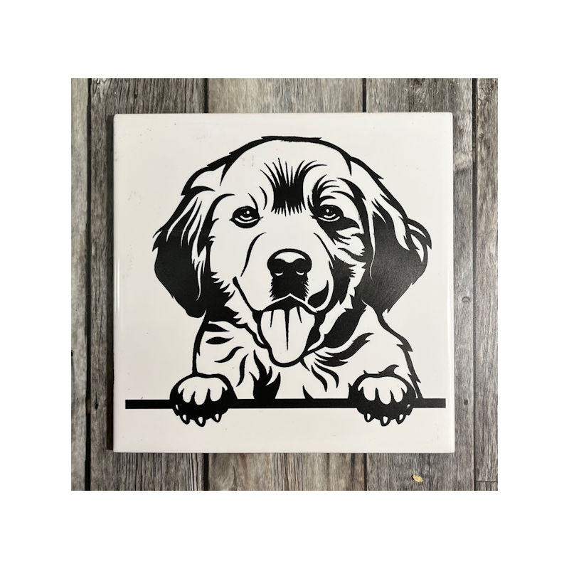 (image for) Ceramic Trivet, 6" Square with a Golden Retriever.