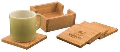 (image for) 4" x 4" Bamboo Square 4-Coaster Set with Holder