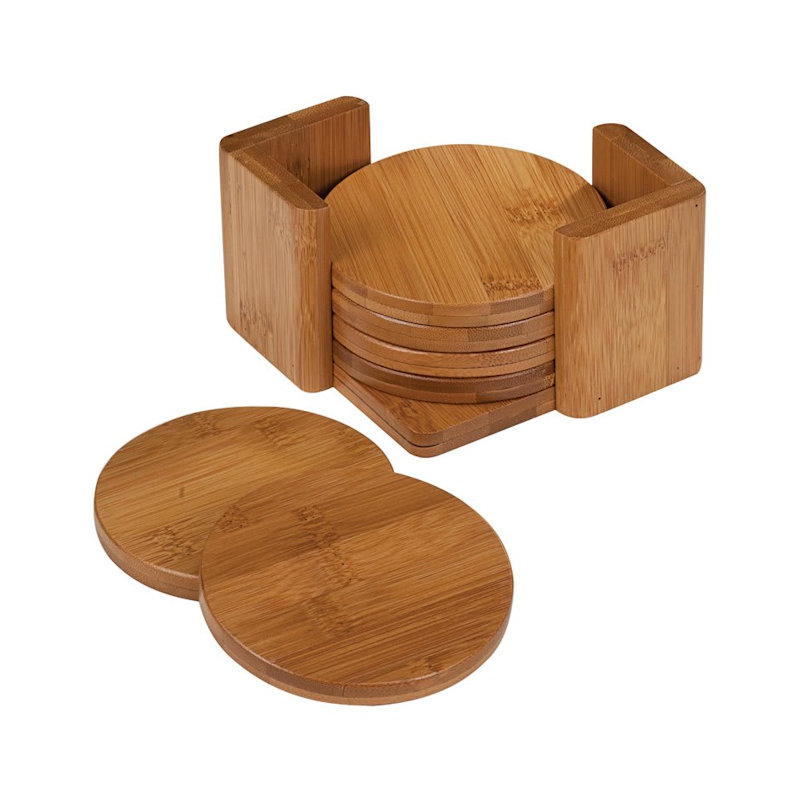 (image for) 3 3/4" Bamboo Round 6-Coaster Set with Holder