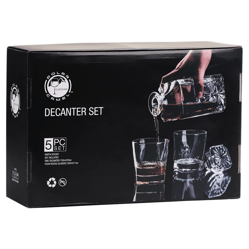 (image for) 750ml Square Glass Decanter Set with Four DG301 11 oz. Glasses and Gift Box