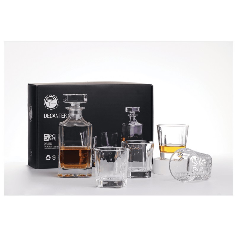 (image for) 750ml Square Glass Decanter Set with Four DG301 11 oz. Glasses and Gift Box