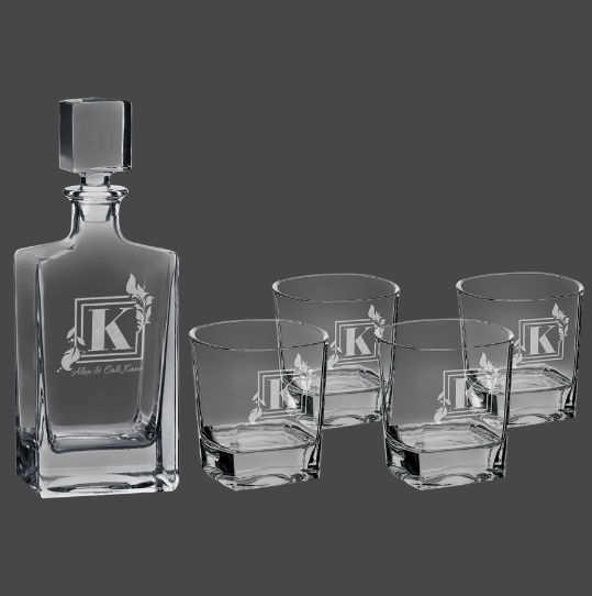 (image for) 810ml Rectangle Glass Decanter Set with Four DG351 8 oz. Glasses and Gift Box