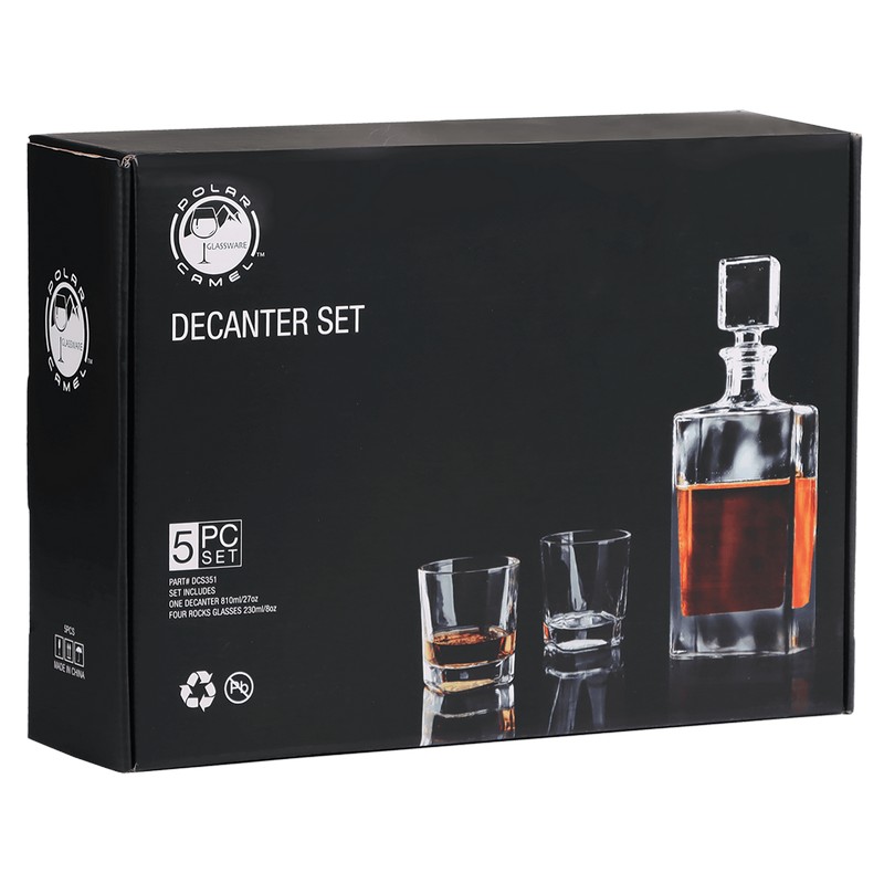 (image for) 810ml Rectangle Glass Decanter Set with Four DG351 8 oz. Glasses and Gift Box