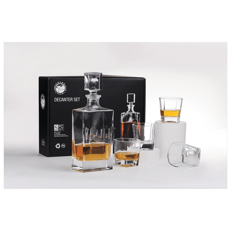 (image for) 810ml Rectangle Glass Decanter Set with Four DG351 8 oz. Glasses and Gift Box