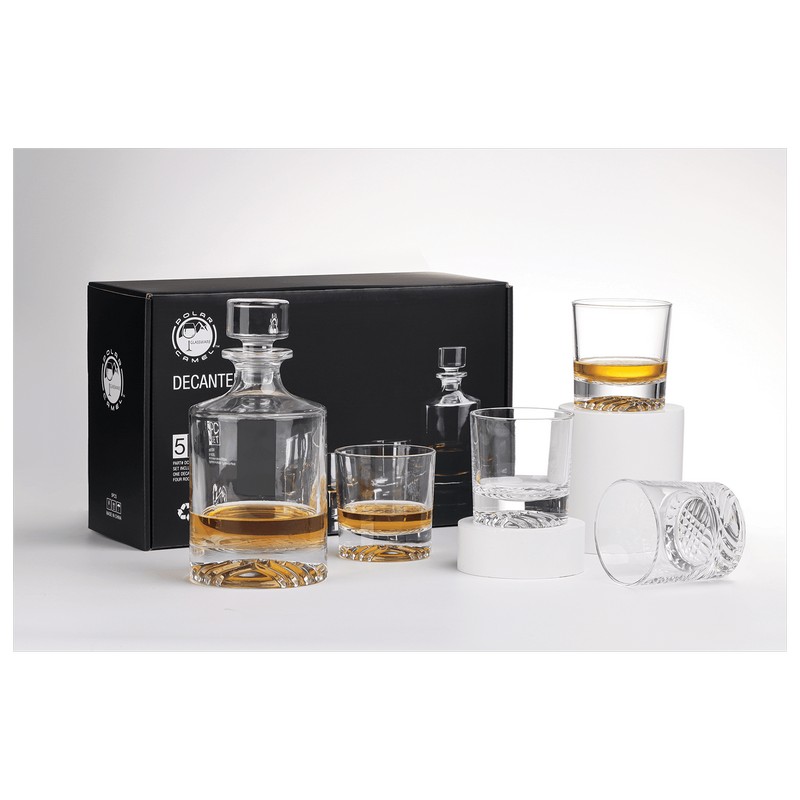 (image for) 850ml Round Glass Decanter Set with Four DG401 9 oz. Glasses and Gift Box