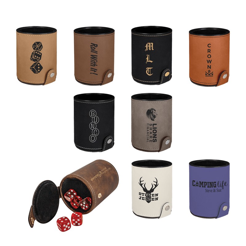 (image for) Light Brown Laserable Leatherette Dice Cup with 5 Dice