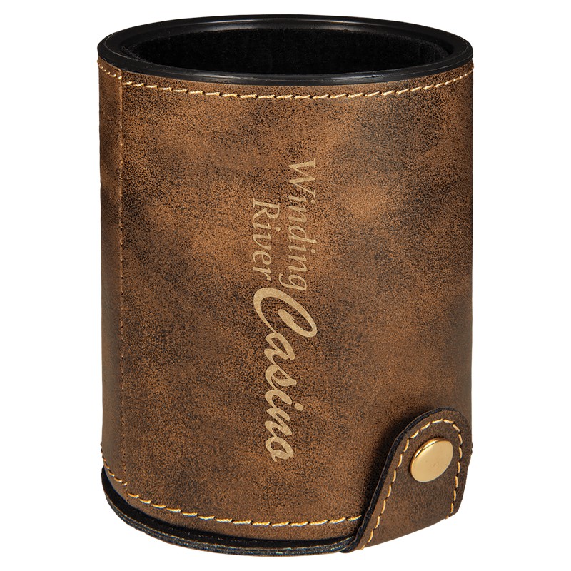 (image for) Light Brown Laserable Leatherette Dice Cup with 5 Dice