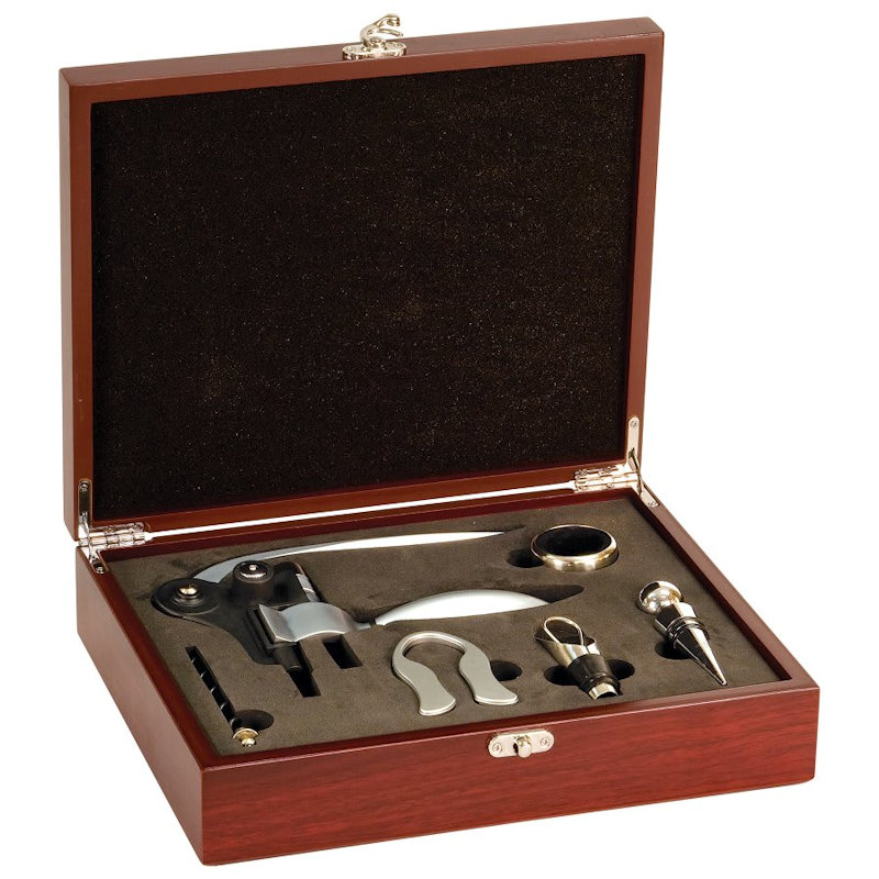 (image for) Rosewood Finish 5-Piece Wine Tool Gift Set