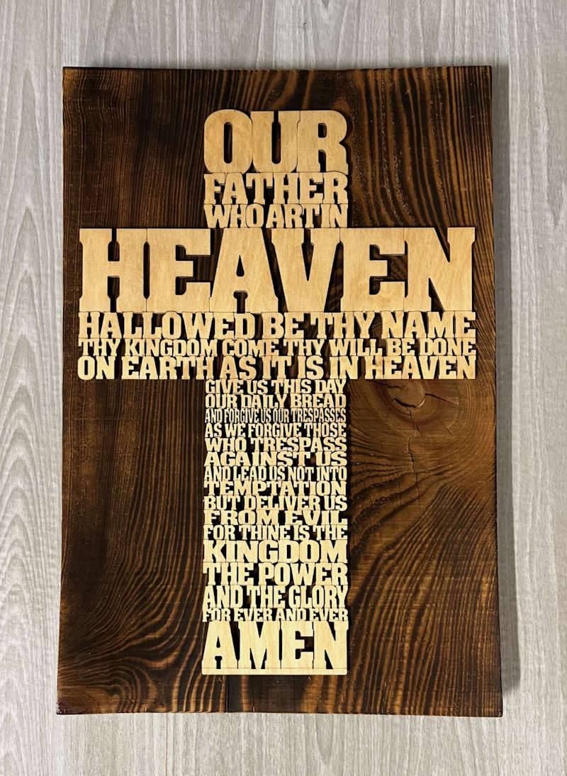 (image for) Lords Prayer Cross with Burnt Pine Backer