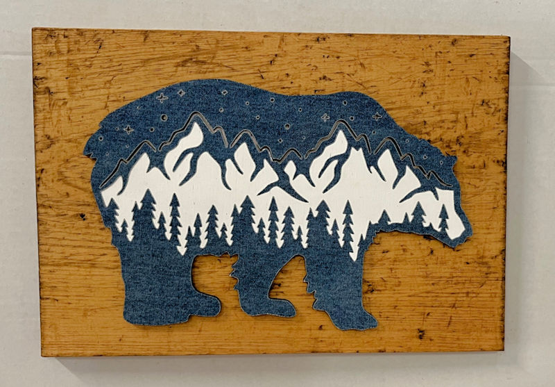 (image for) Mountain Bear with Blue Denim Fabric Wall Decor