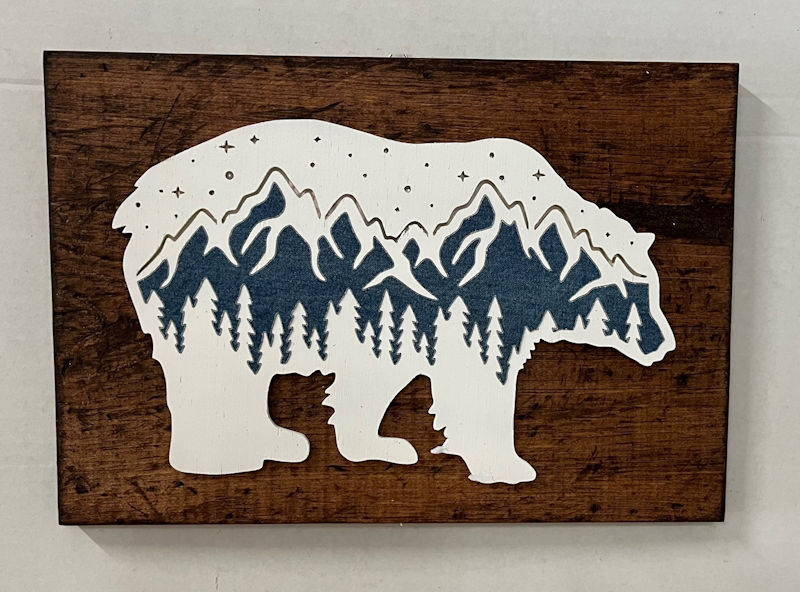 (image for) Mountain Bear with Blue Denim Fabric Wall Decor.