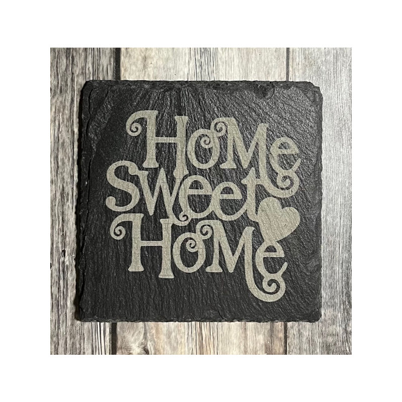 (image for) 4" Slate Coasters - Home Sweet Home II, Set of 4. With Custom Engraving on Back.