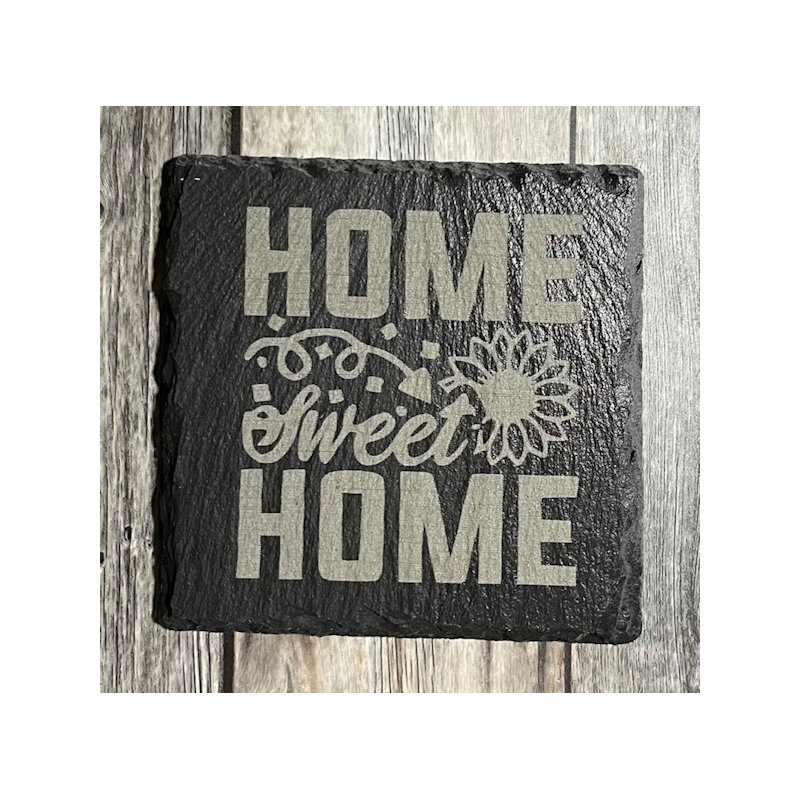 (image for) 4" Slate Coasters - Home Sweet Home III, Set of 4. With Custom Engraving on Back.