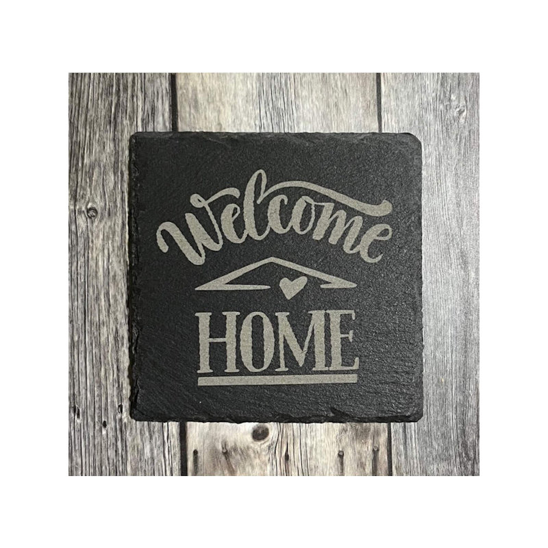 (image for) 4" Slate Coasters - Welcome Home I, Set of 4. With Custom Engraving on Back.