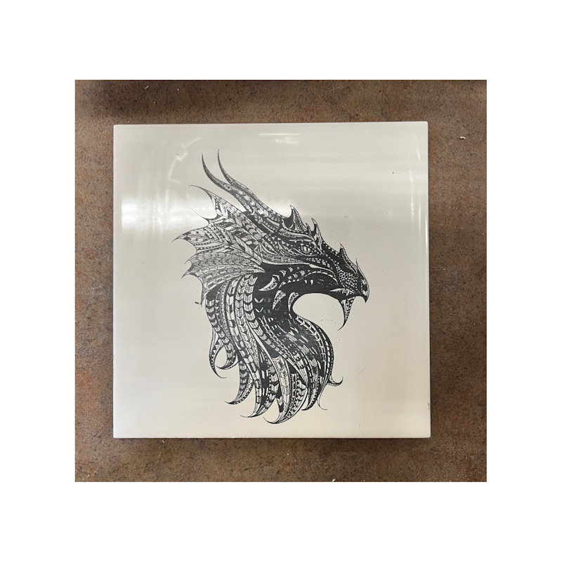 (image for) Ceramic Trivet, 6" Square with Dragon