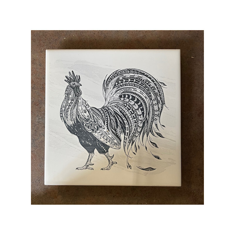 (image for) Ceramic Trivet, 6" Square with Rooster