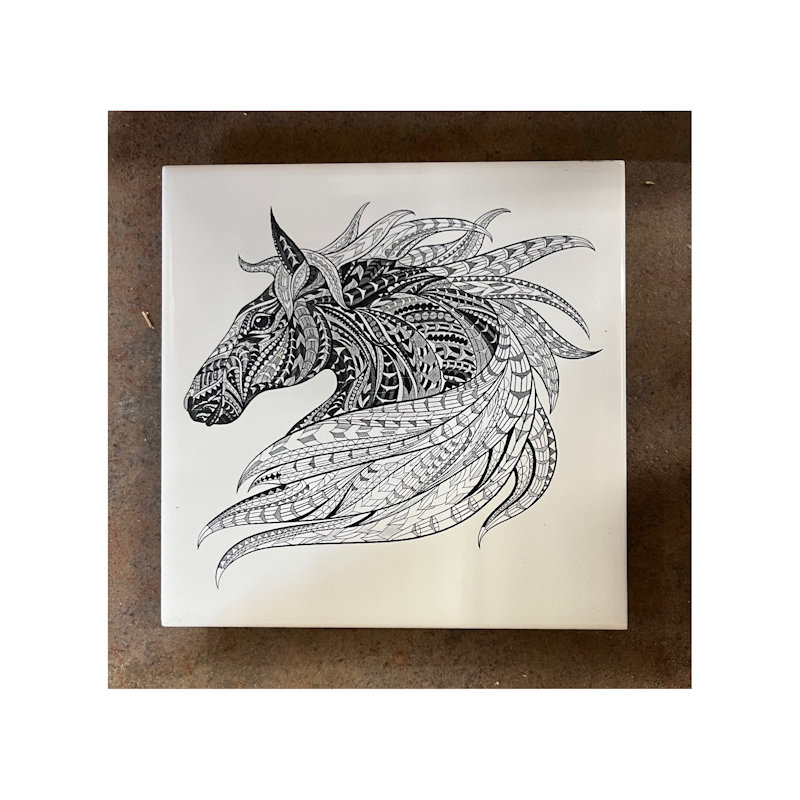 (image for) Ceramic Trivet, 6" Square with Horse Head