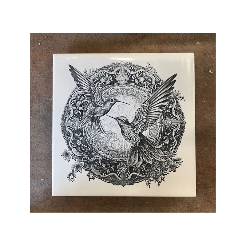 (image for) Ceramic Trivet, 6" Square with Hummingbirds