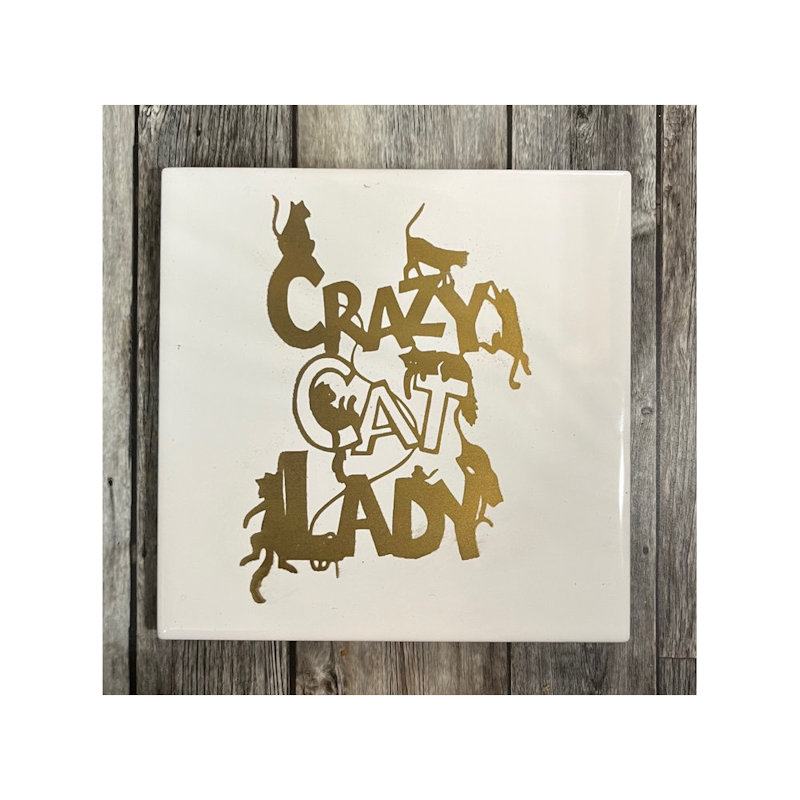 (image for) Ceramic Trivet, 6" Square with Crazy Cat Lady