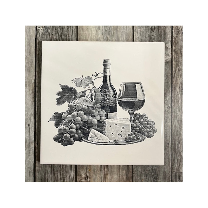 (image for) Ceramic Trivet, 6" Square with Wine Bottle
