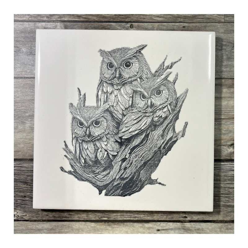 (image for) Ceramic Trivet, 6" Square with Three Owls