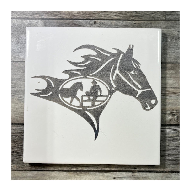 (image for) Ceramic Trivet, 6" Square with Horse and Inset