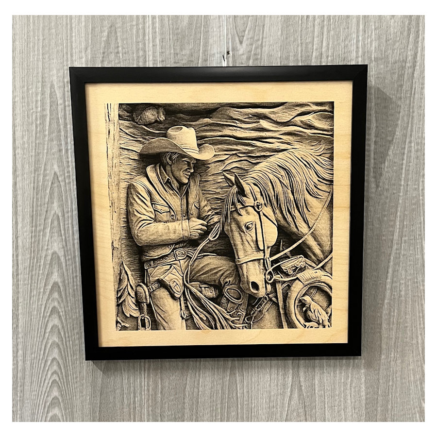 (image for) Man and Horse Laser Art, Framed