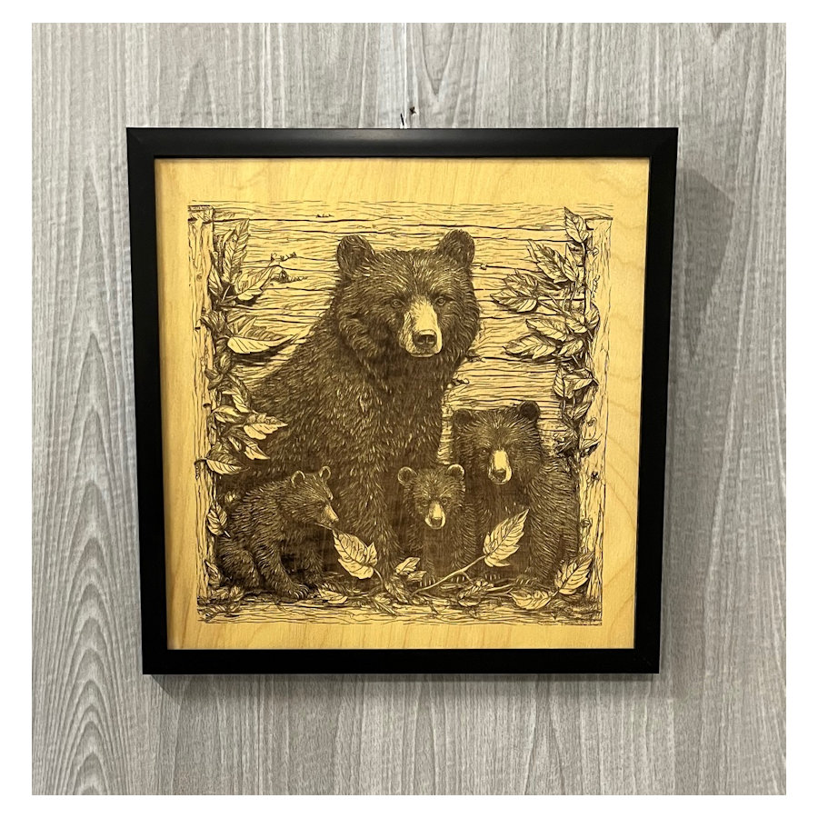 (image for) Bear and Cubs Laser Art, Framed